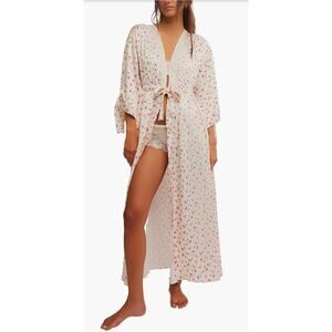 Free People Intimately First Blush Robe Satin Lace Waist Tie‎ Women's Size Small